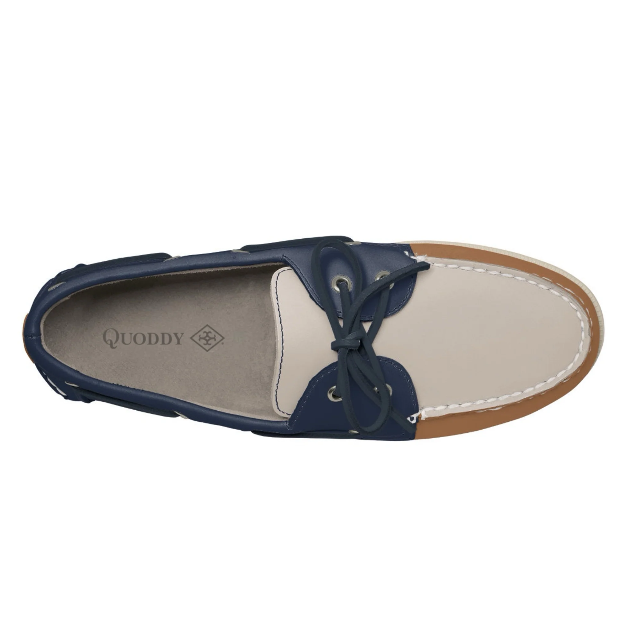 Men’s 2 Eyelet LE Boat Shoe: Tan/Ivory/Navy - Image 2