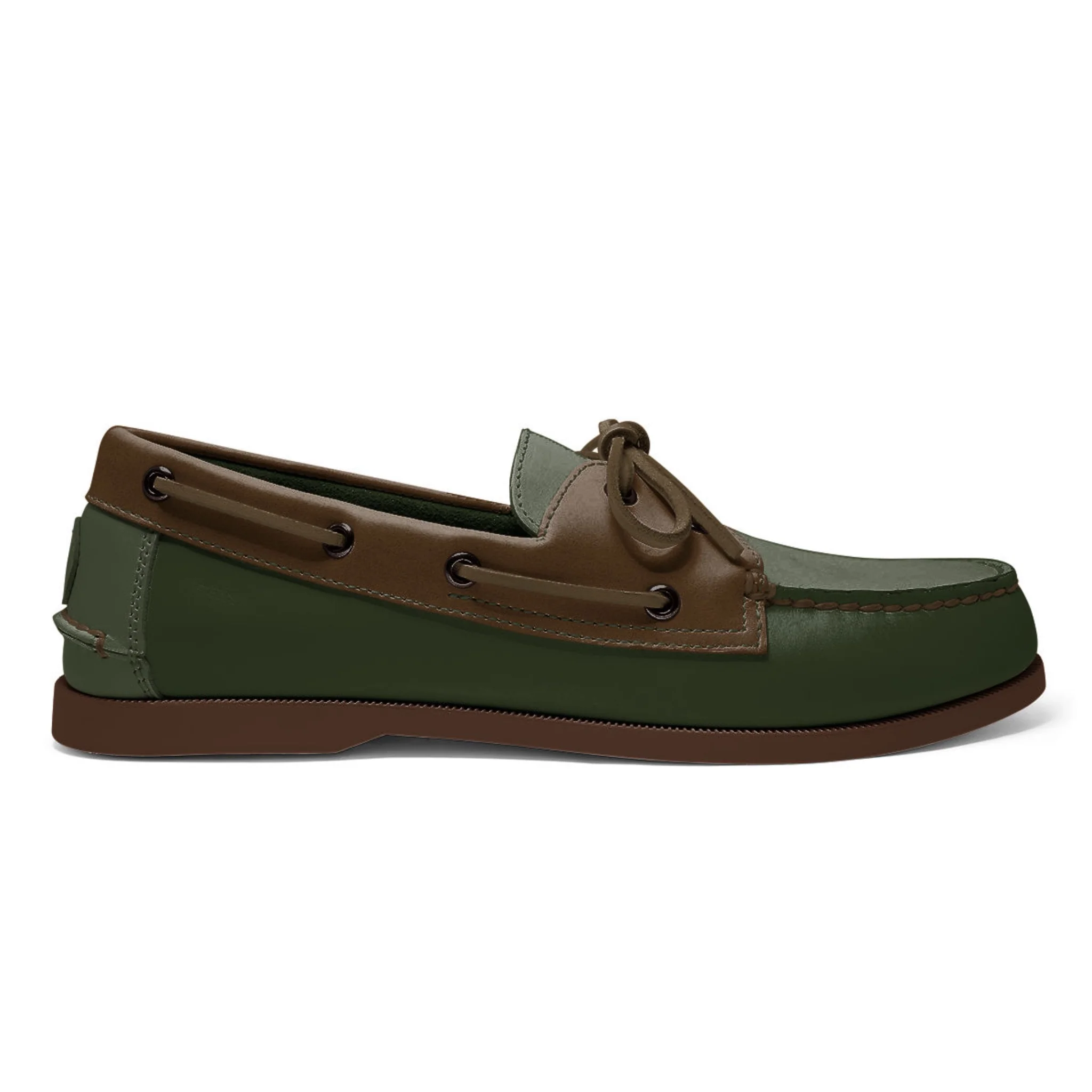Men’s 2 Eyelet LE Boat Shoe: Dk Green/Brown Brick