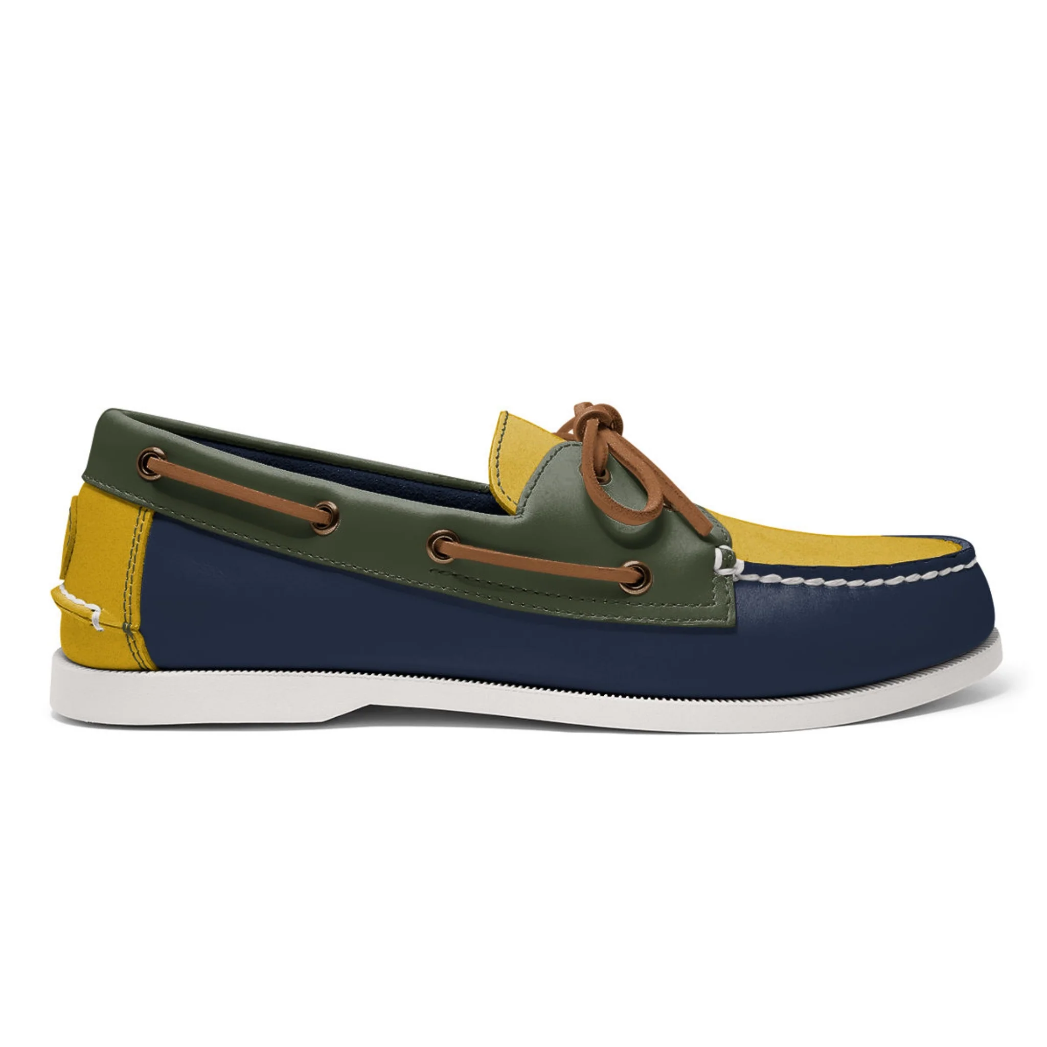Men’s 2 Eyelet LE Boat Shoe: Navy/Gold/Green