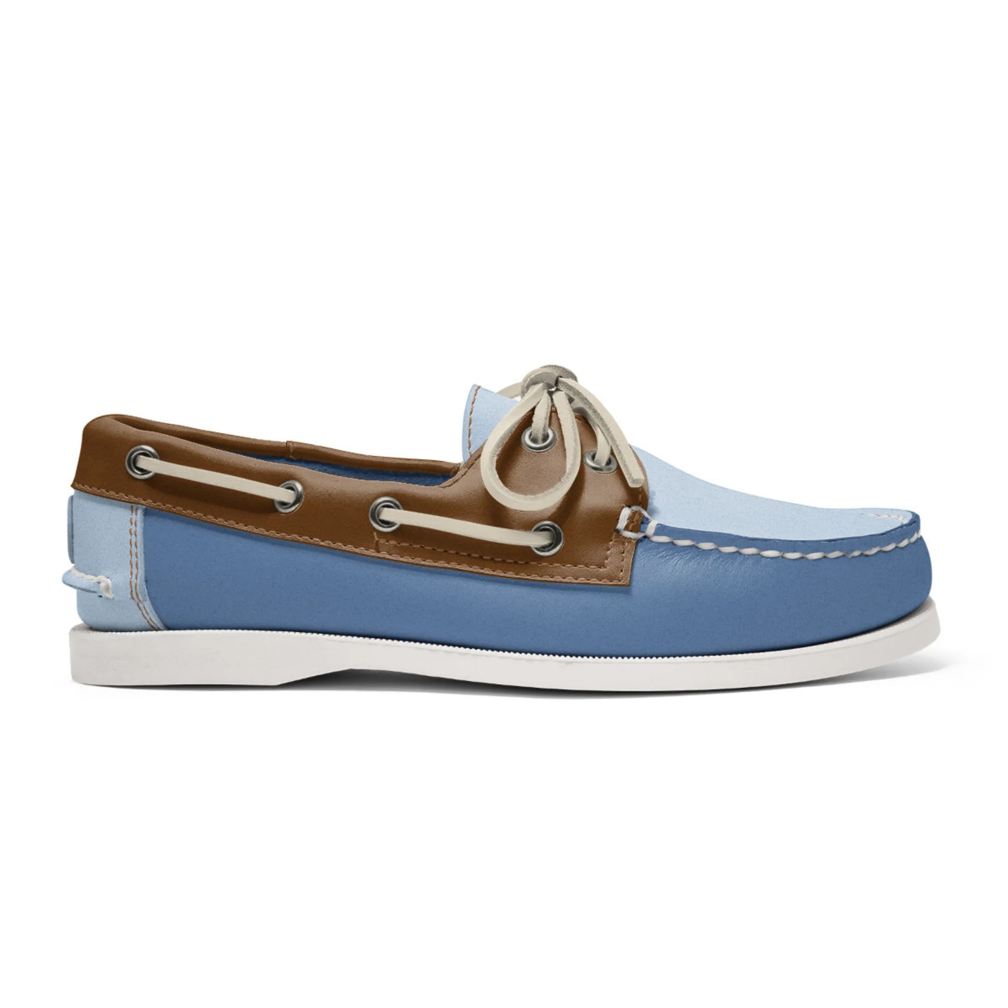 Women's 2 Eyelet LE Boat Shoe: Blue/Light Blue/Brown